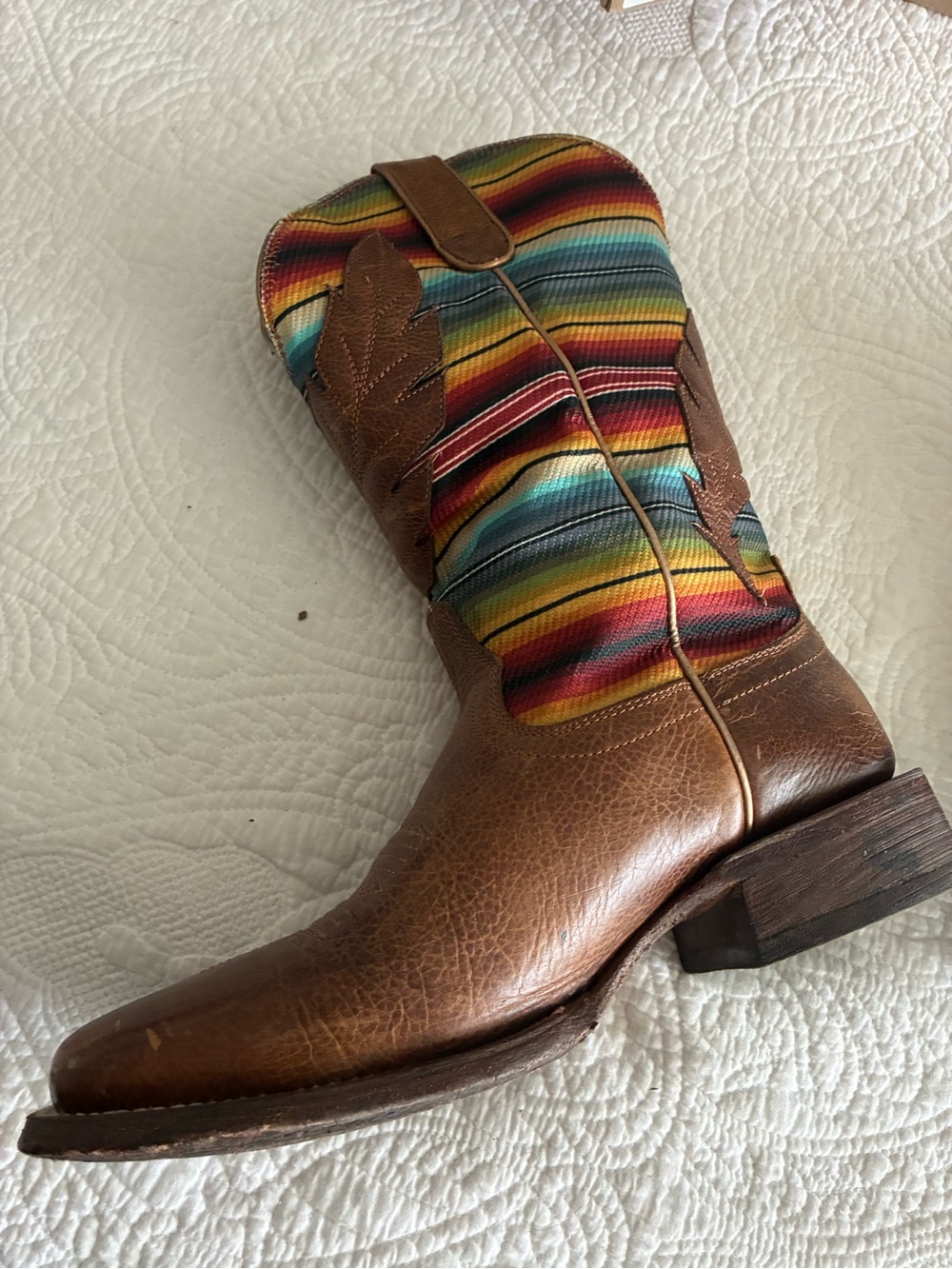 Ariat Brown Leather Cowboy Boots with Multicolor Serape Shaft